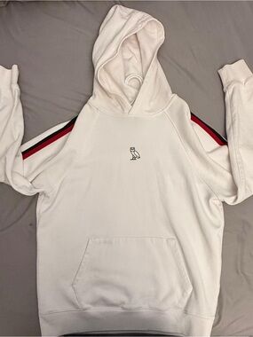 OVO White Hooded Sweatshirt with Contrast Shoulder Stripes